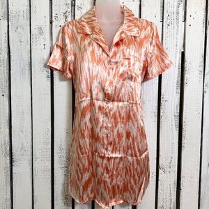 Como Vintage Night Shirt Dress Size Small Button Up Silky Orange Pajama Romantic